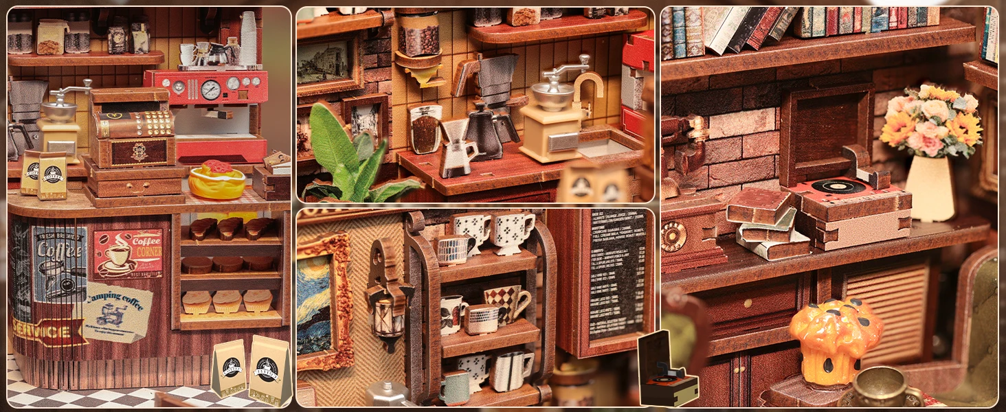 Bookshelf Insert CORNER COFFEE SHOP Miniature Model For Birthday Family Gift Bookshelf Insert CORNER COFFEE SHOP Miniature Model For Birthday Family Gift