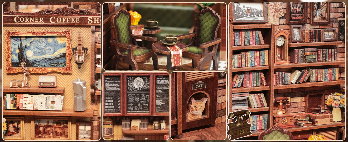 Bookshelf Insert CORNER COFFEE SHOP Miniature Model For Birthday Family Gift Bookshelf Insert CORNER COFFEE SHOP Miniature Model For Birthday Family Gift