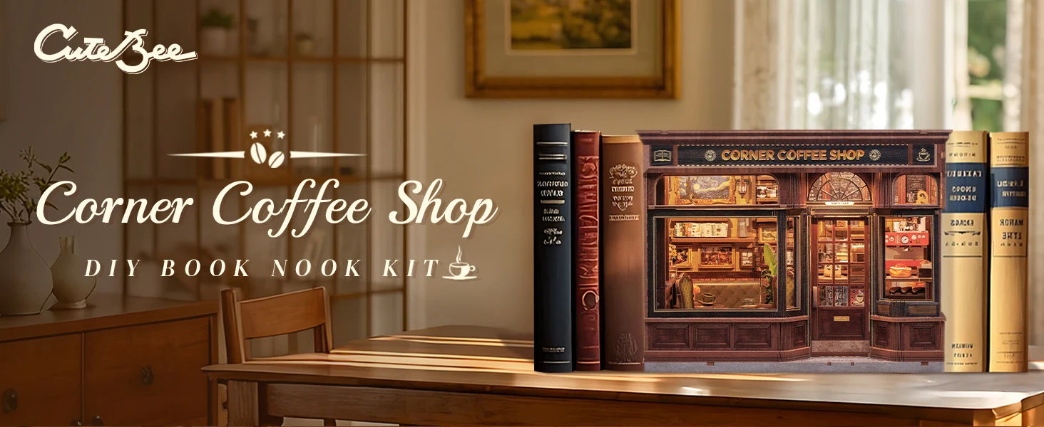 Bookshelf Insert CORNER COFFEE SHOP Miniature Model For Birthday Family Gift Bookshelf Insert CORNER COFFEE SHOP Miniature Model For Birthday Family Gift