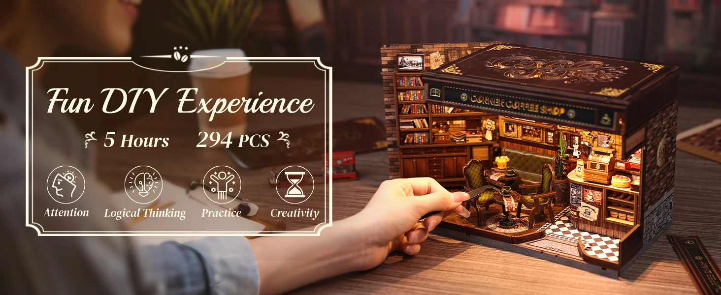 Bookshelf Insert CORNER COFFEE SHOP Miniature Model For Birthday Family Gift Bookshelf Insert CORNER COFFEE SHOP Miniature Model For Birthday Family Gift