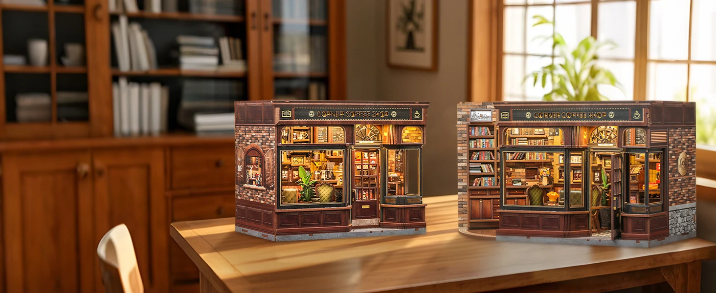 Bookshelf Insert CORNER COFFEE SHOP Miniature Model For Birthday Family Gift Bookshelf Insert CORNER COFFEE SHOP Miniature Model For Birthday Family Gift