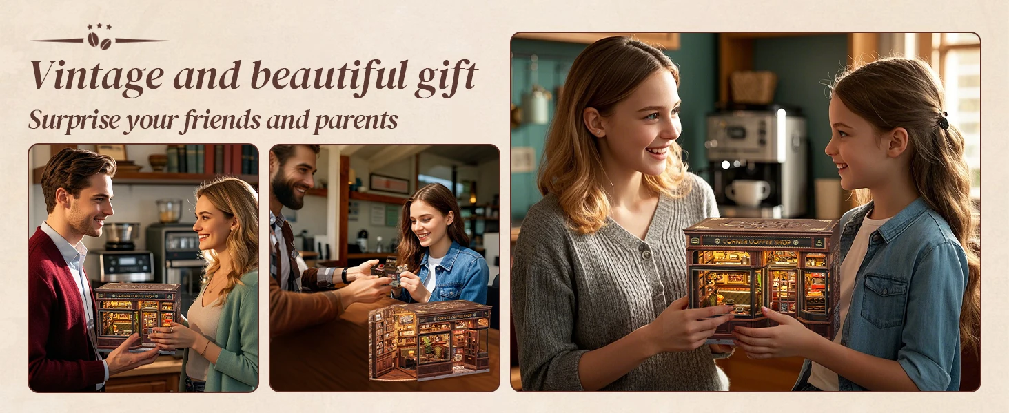 Bookshelf Insert CORNER COFFEE SHOP Miniature Model For Birthday Family Gift Bookshelf Insert CORNER COFFEE SHOP Miniature Model For Birthday Family Gift