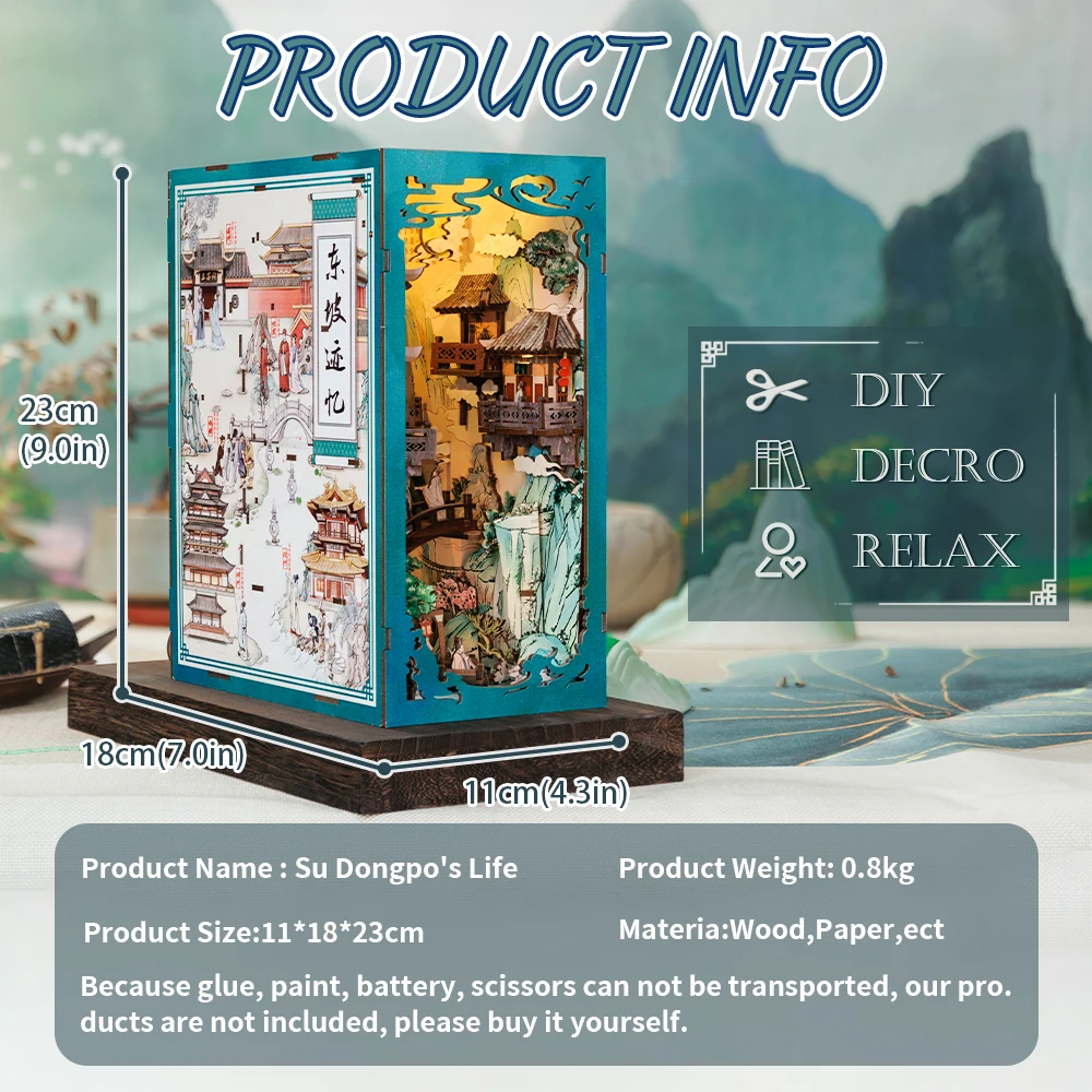 CUTEBEE Antiquity Book Nook Chinese Style Doll House Kit with Touch Light FIGURINES & MINIATURES Color : Su Dongpo CUTEBEE Antiquity Book Nook Chinese Style Doll House Kit with Touch Light FIGURINES & MINIATURES Color : Su Dongpo