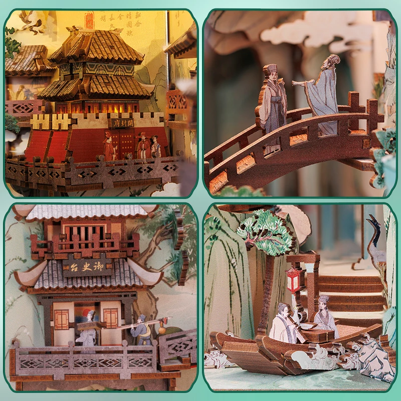 CUTEBEE Antiquity Book Nook Chinese Style Doll House Kit with Touch Light CUTEBEE Antiquity Book Nook Chinese Style Doll House Kit with Touch Light