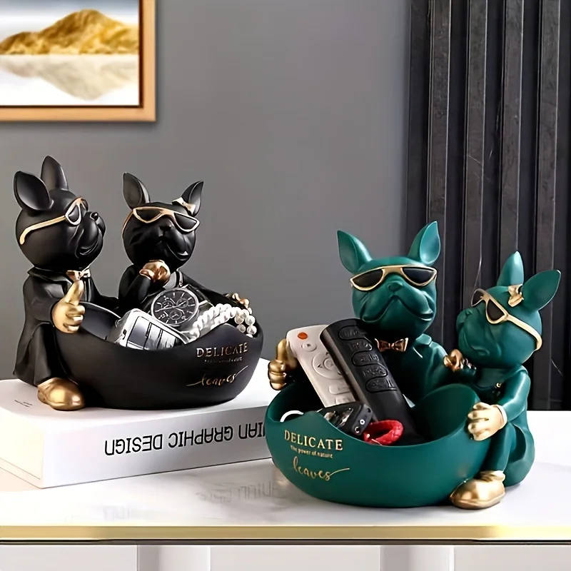 Candy Bowl Bulldog Decor Heart-shaped Key Holder Bowl Candy Dish