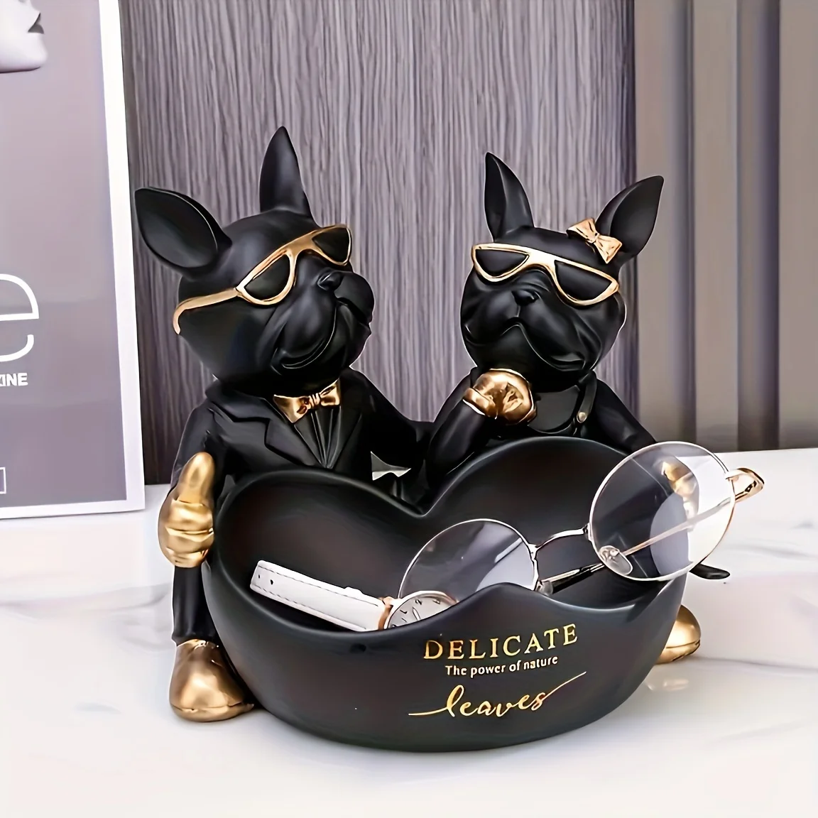 Candy Bowl Bulldog Decor Heart-shaped Key Holder Bowl Candy Dish