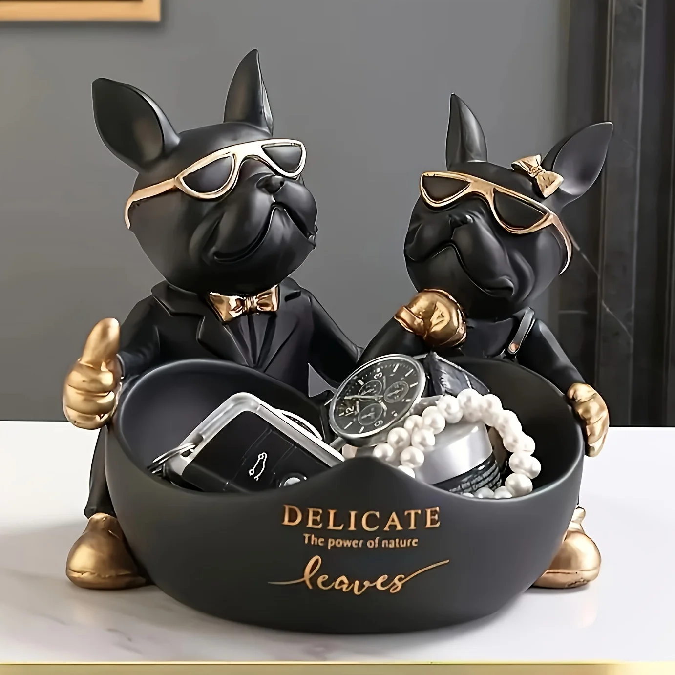 Candy Bowl Bulldog Decor Heart-shaped Key Holder Bowl Candy Dish