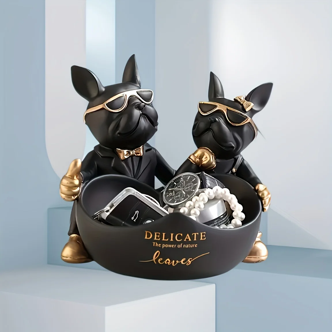 Candy Bowl Bulldog Decor Heart-shaped Key Holder Bowl Candy Dish