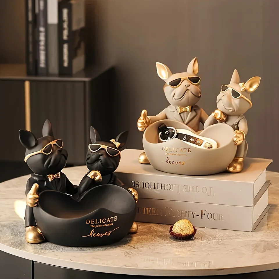 Candy Bowl Bulldog Decor Heart-shaped Key Holder Bowl Candy Dish