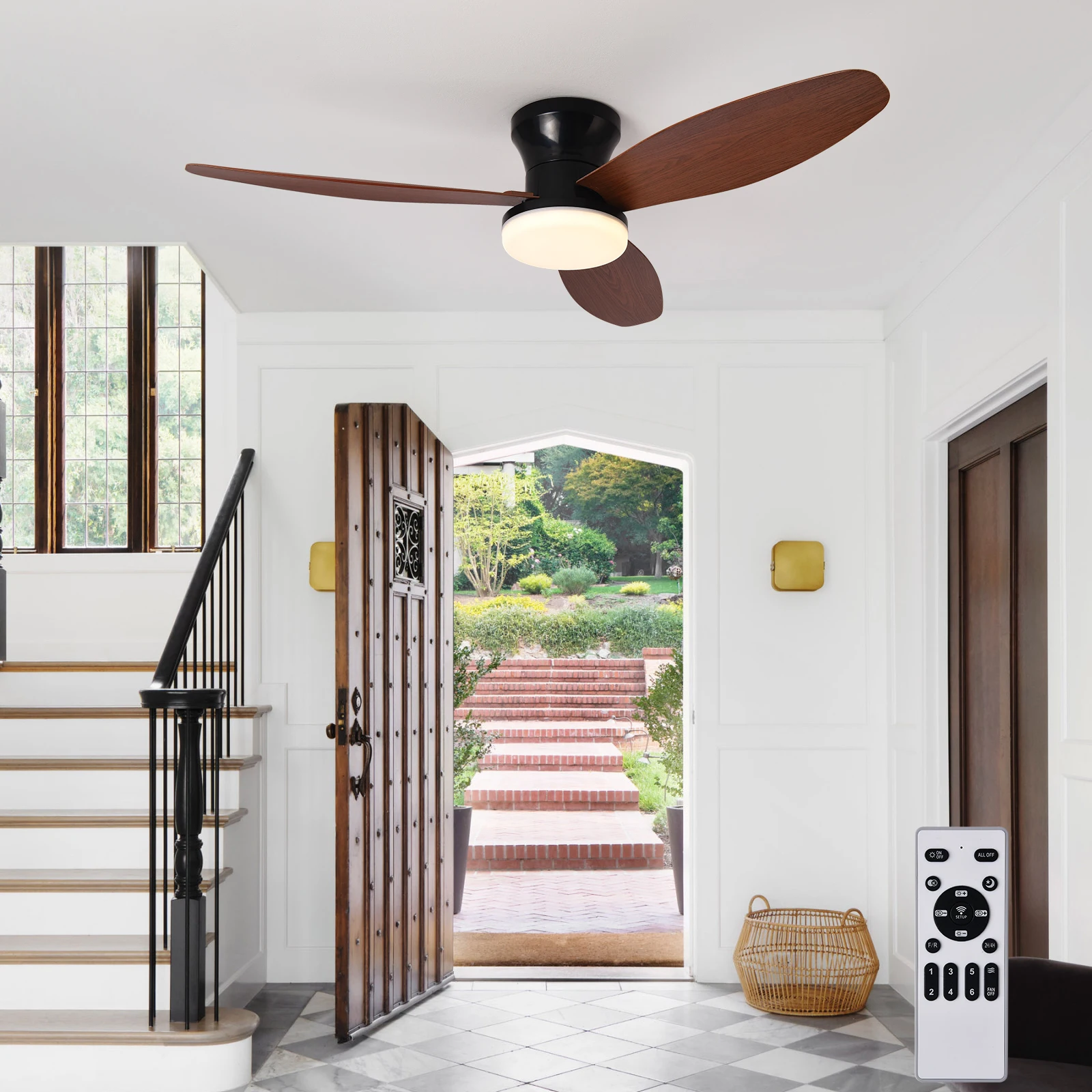 Ceiling Fan with Light 3 Colors LIGHTING Blade Color : Pure white|Pure black|Wood color|Peach wood color Ceiling Fan with Light 3 Colors LIGHTING Blade Color : Pure white|Pure black|Wood color|Peach wood color