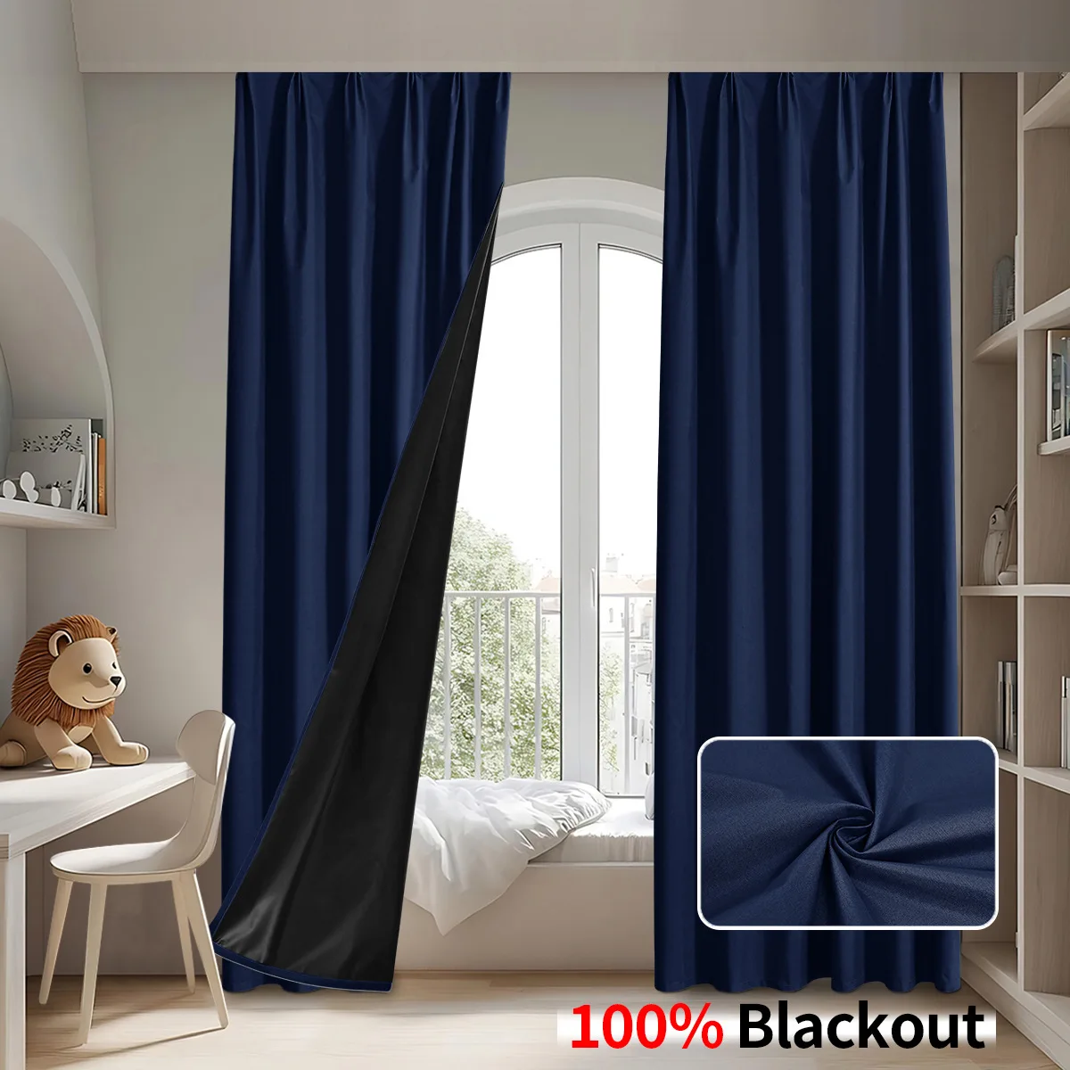 Custom Size 1Pc Hook 100% Blackout Curtains for Living Room Bedroom