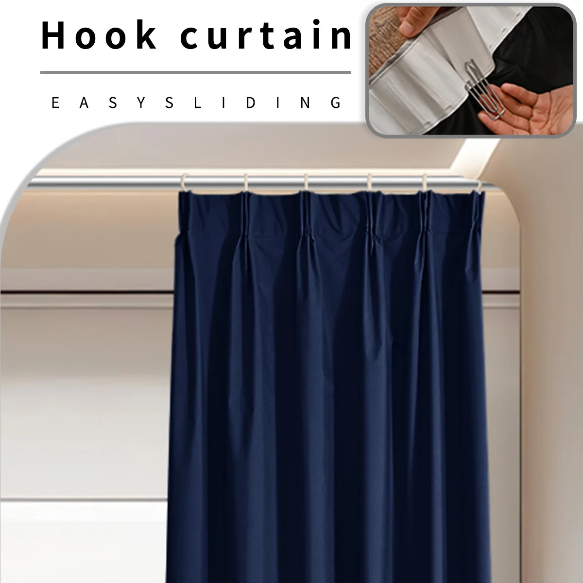 Custom Size 1Pc Hook 100% Blackout Curtains for Living Room Bedroom