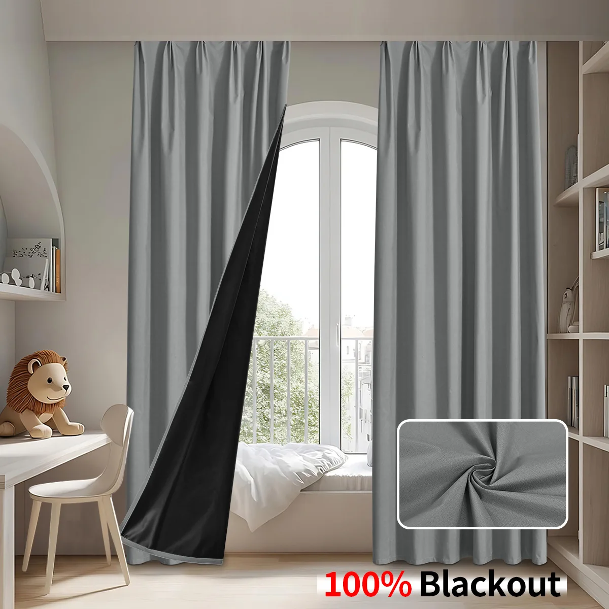 Custom Size 1Pc Hook 100% Blackout Curtains for Living Room Bedroom