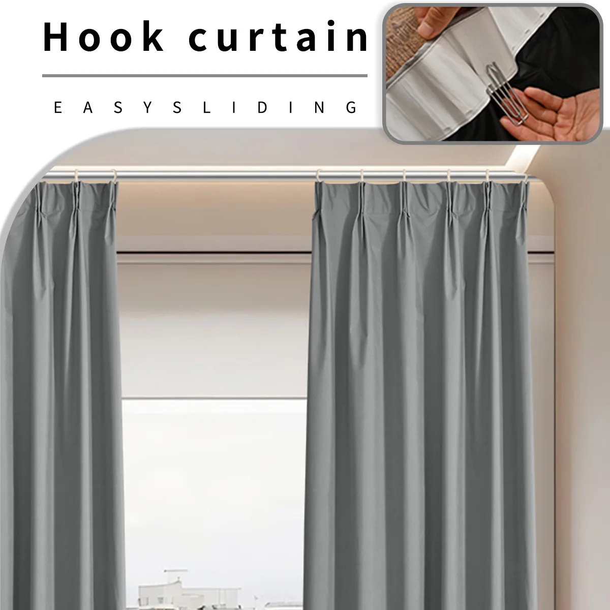 Custom Size 1Pc Hook 100% Blackout Curtains for Living Room Bedroom