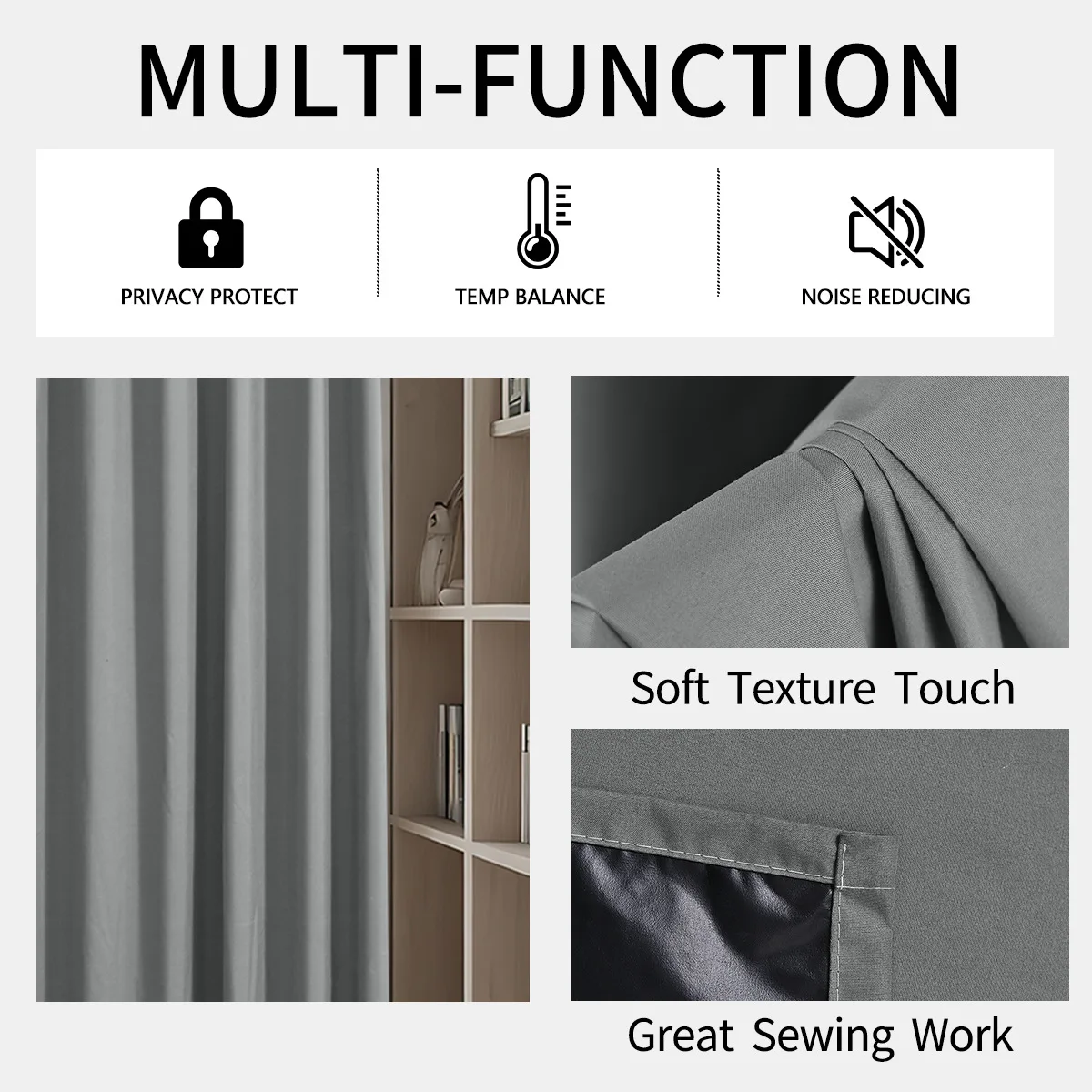 Custom Size 1Pc Hook 100% Blackout Curtains for Living Room Bedroom