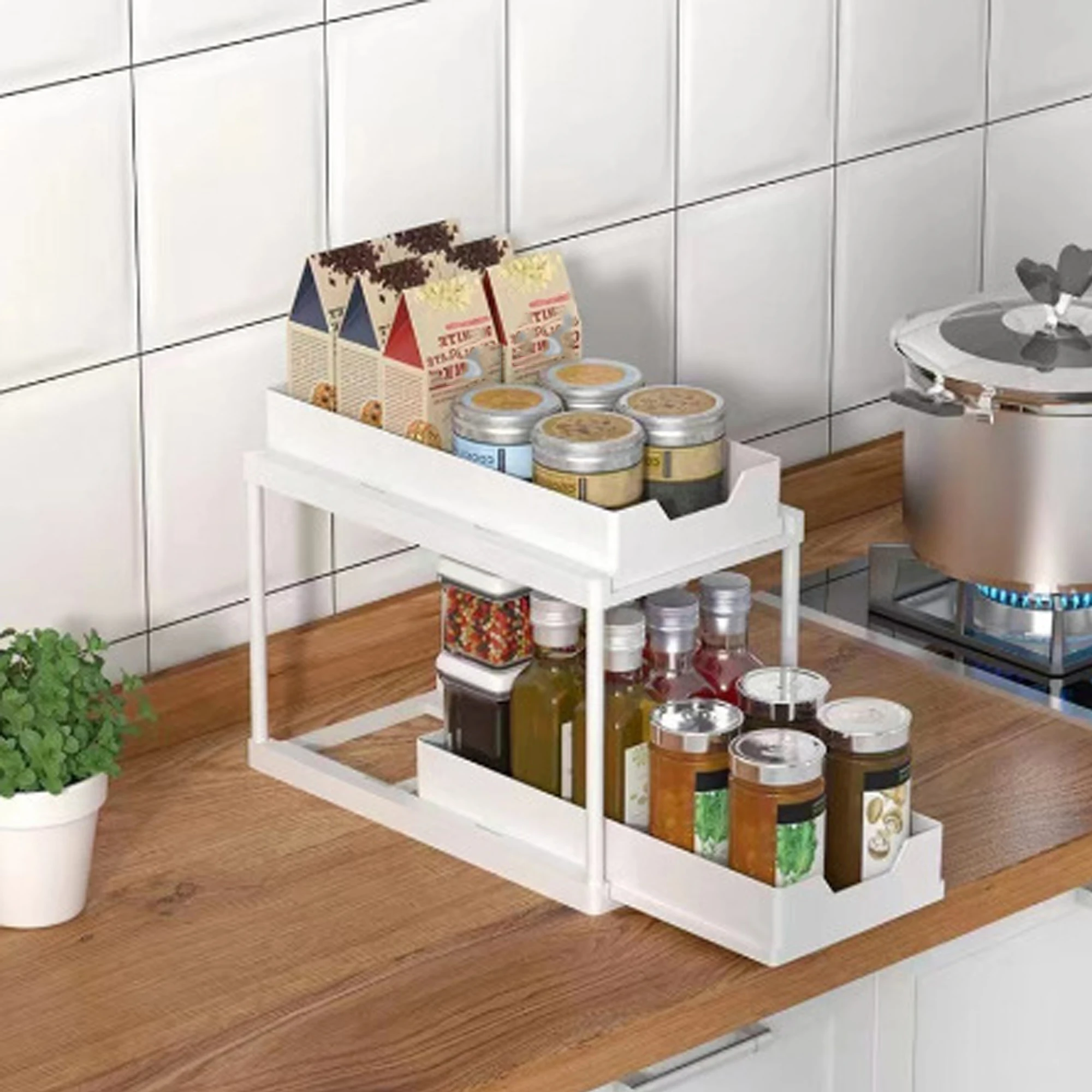 Double-Layer Pull-Out Kitchen Storage Rack