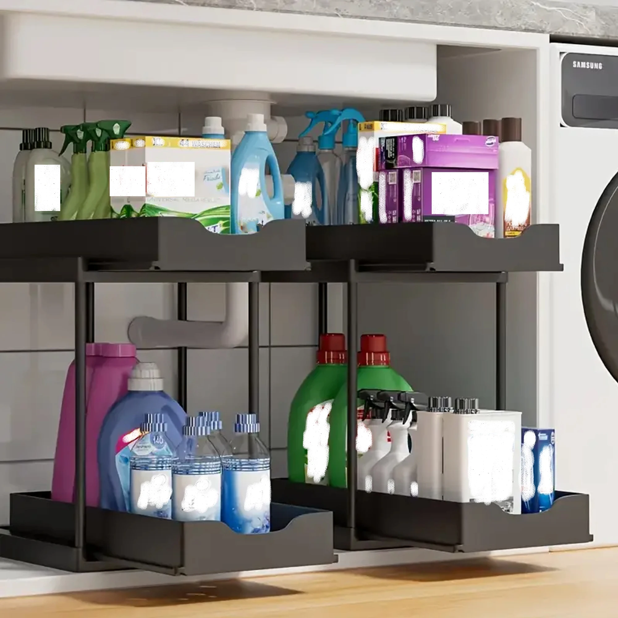 Double-Layer Pull-Out Kitchen Storage Rack KITCHEN & DINNING Color : black|WHITE Double-Layer Pull-Out Kitchen Storage Rack KITCHEN & DINNING Color : black|WHITE