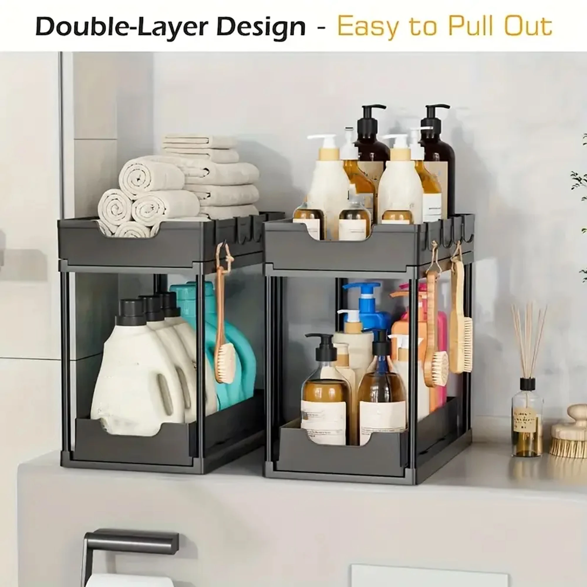 Double-Layer Pull-Out Kitchen Storage Rack KITCHEN & DINNING Color : black|WHITE Double-Layer Pull-Out Kitchen Storage Rack KITCHEN & DINNING Color : black|WHITE