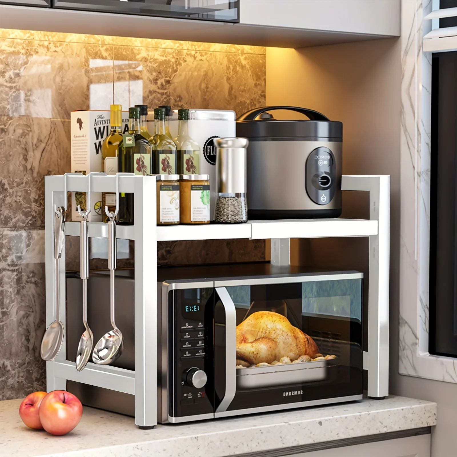 Expandable Microwave Shelf Microwave Holder with 6 Hooks