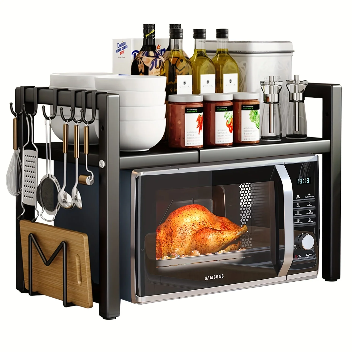 Expandable Microwave Shelf Microwave Holder with 6 Hooks