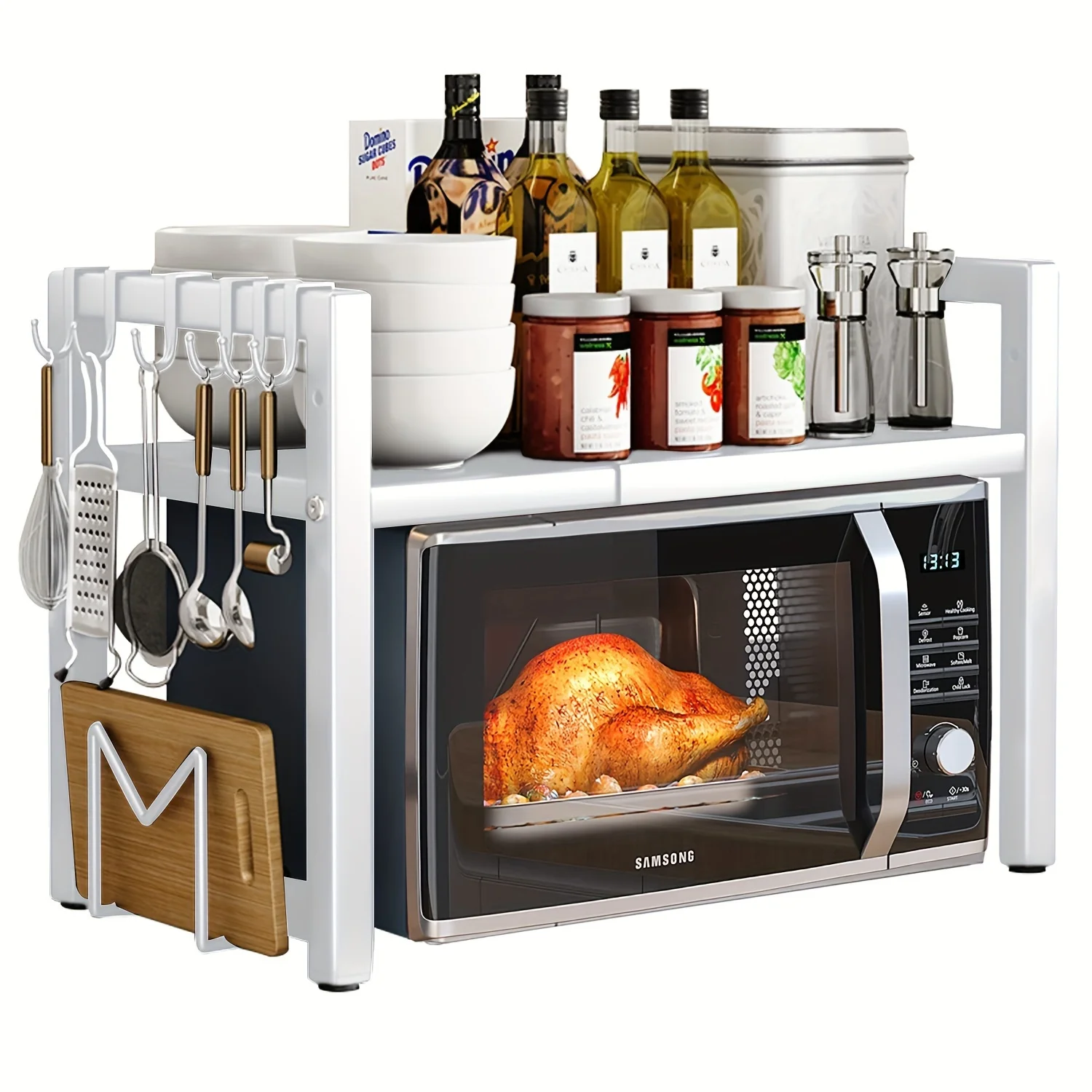 Expandable Microwave Shelf Microwave Holder with 6 Hooks