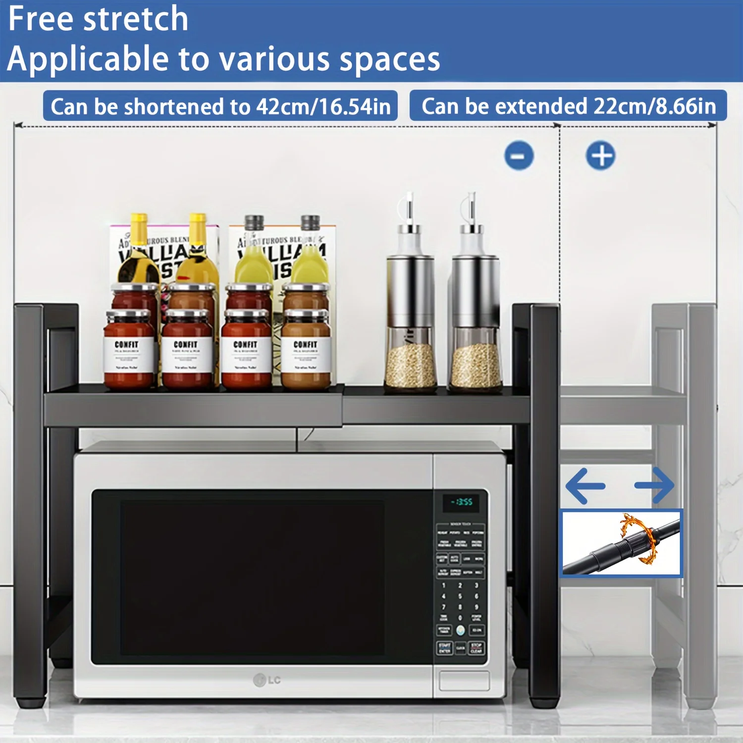 Expandable Microwave Shelf Microwave Holder with 6 Hooks