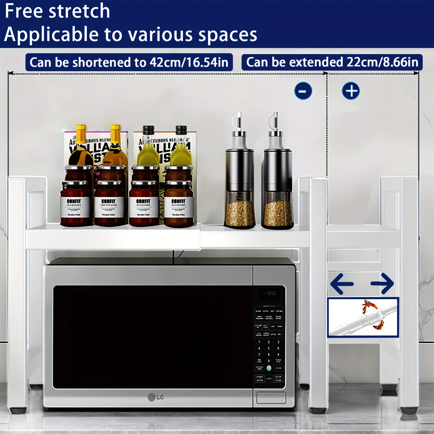 Expandable Microwave Shelf Microwave Holder with 6 Hooks