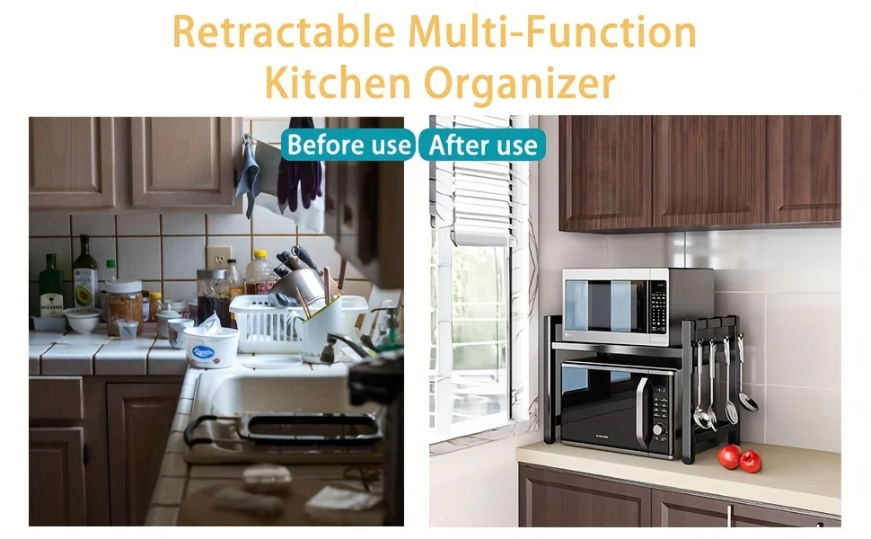 Expandable Microwave Shelf Microwave Holder with 6 Hooks