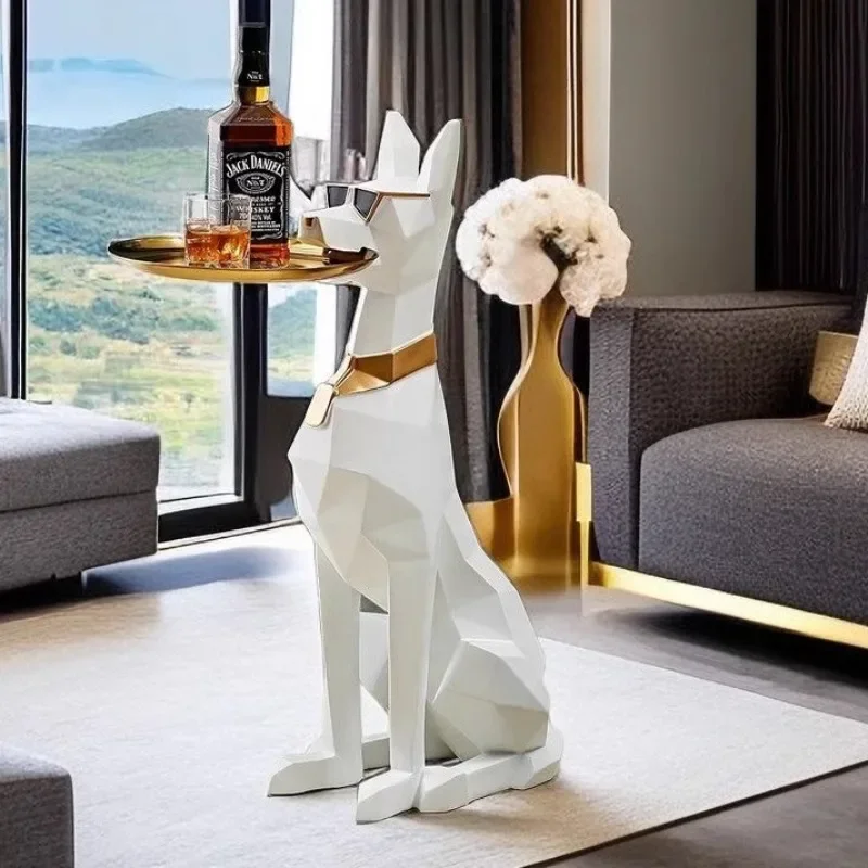 Giant Doberman Figure Side Table Large Dog Statue Plate Doberman Sculptures Luxury Living Room Decoration Home Decor Accessoreis