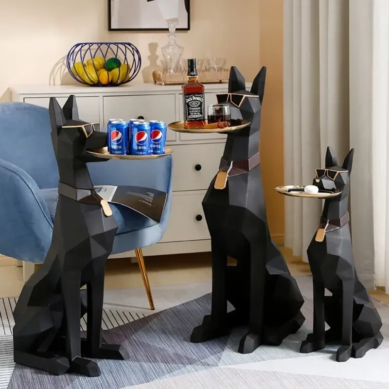 Giant Doberman Figure Side Table Large Dog Statue Plate Doberman Sculptures Luxury Living Room Decoration Home Decor Accessoreis