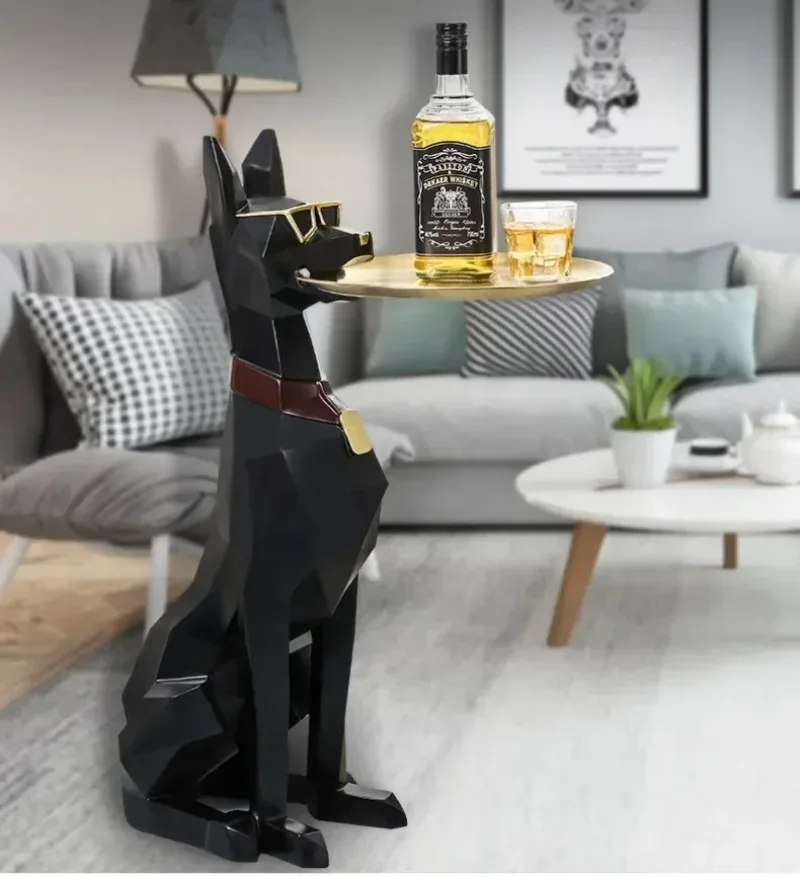 Giant Doberman Figure Side Table Large Dog Statue Plate Doberman Sculptures Luxury Living Room Decoration Home Decor Accessoreis