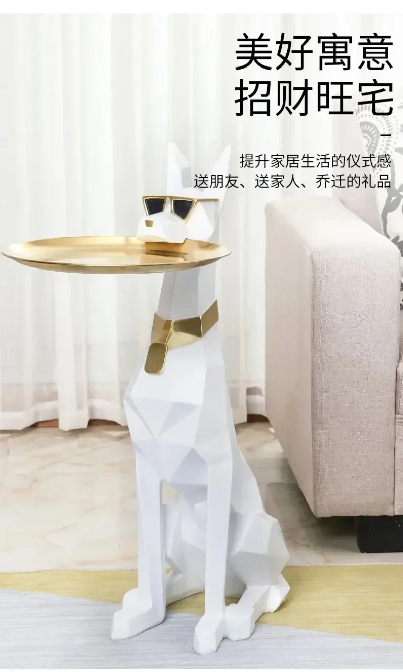 Giant Doberman Figure Side Table Large Dog Statue Plate Doberman Sculptures Luxury Living Room Decoration Home Decor Accessoreis