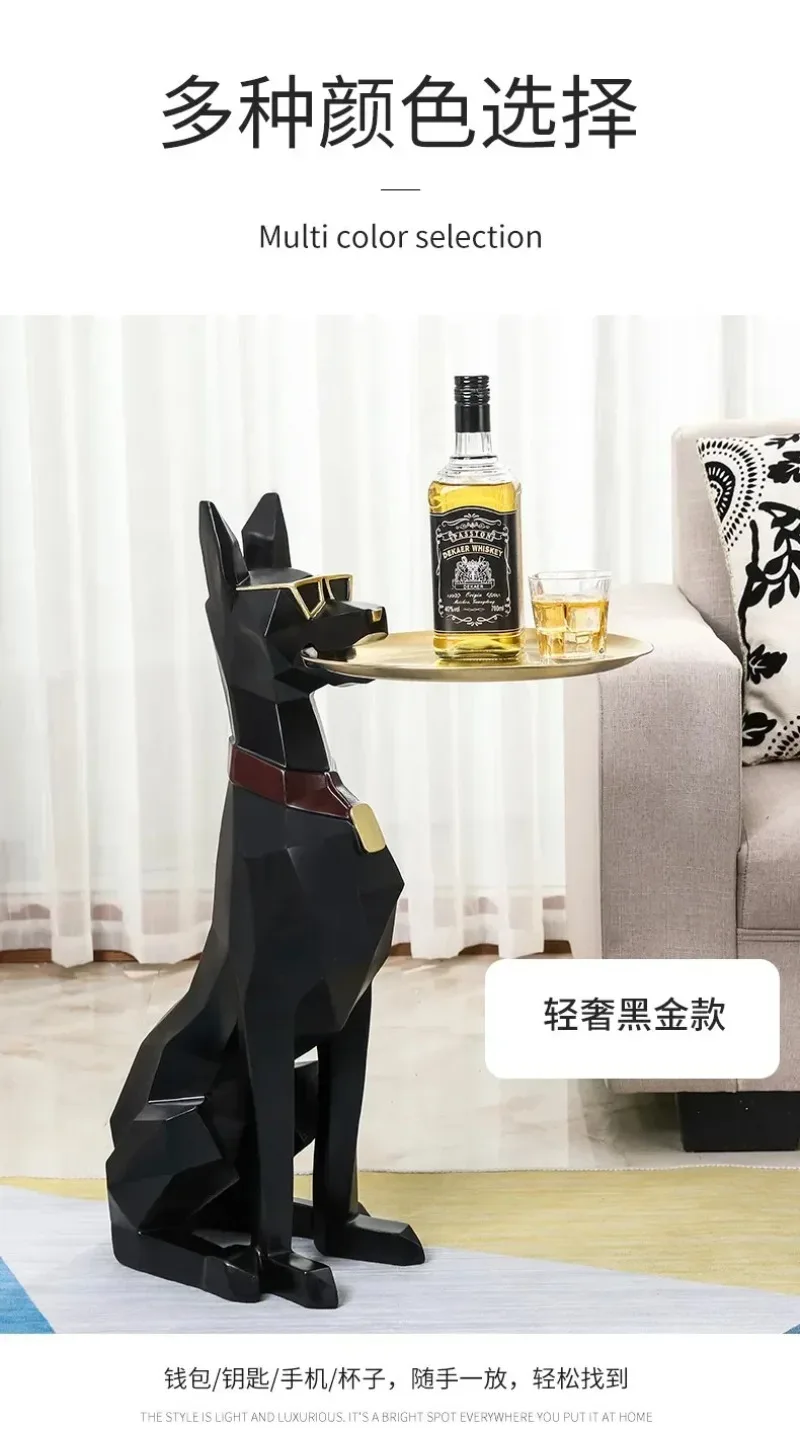 Giant Doberman Figure Side Table Large Dog Statue Plate Doberman Sculptures Luxury Living Room Decoration Home Decor Accessoreis