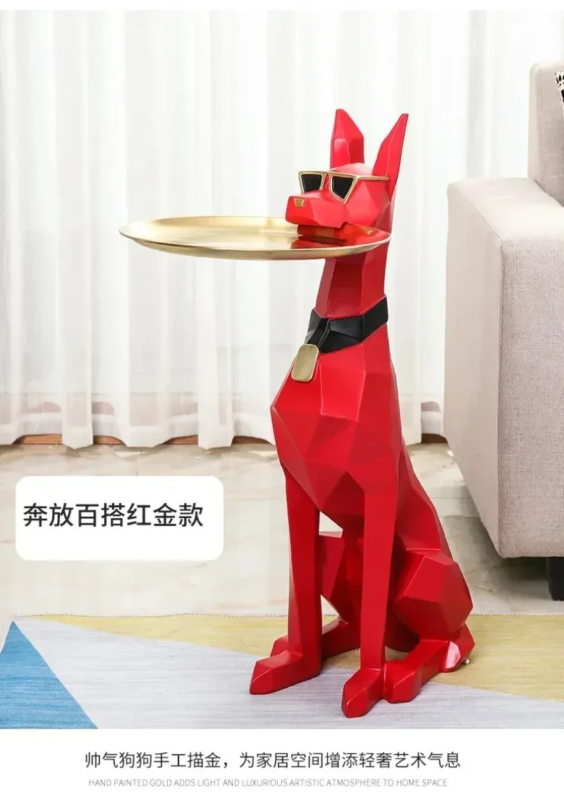 Giant Doberman Figure Side Table Large Dog Statue Plate Doberman Sculptures Luxury Living Room Decoration Home Decor Accessoreis