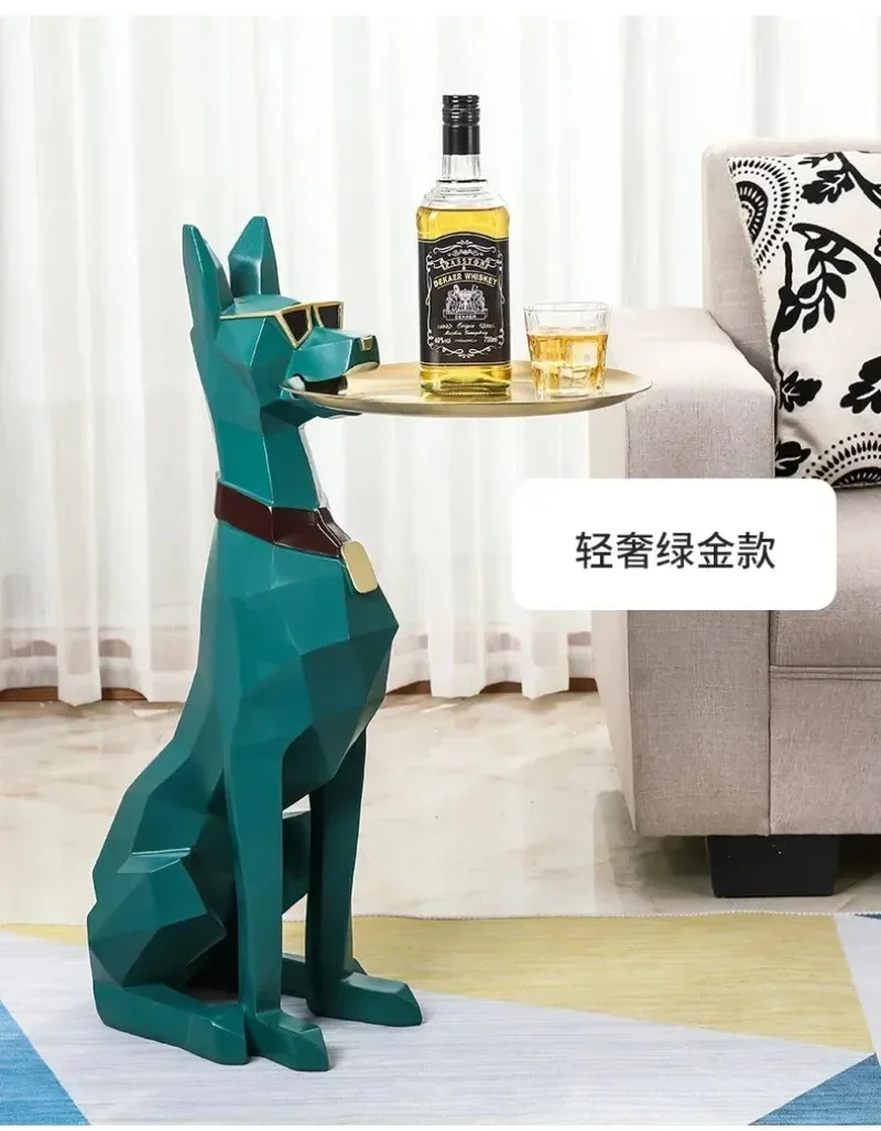 Giant Doberman Figure Side Table Large Dog Statue Plate Doberman Sculptures Luxury Living Room Decoration Home Decor Accessoreis