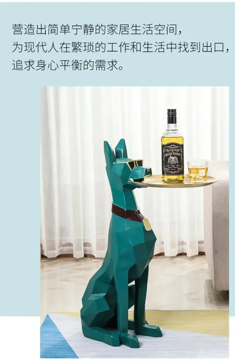 Giant Doberman Figure Side Table Large Dog Statue Plate Doberman Sculptures Luxury Living Room Decoration Home Decor Accessoreis