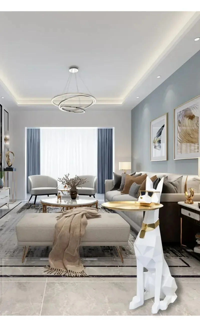 Giant Doberman Figure Side Table Large Dog Statue Plate Doberman Sculptures Luxury Living Room Decoration Home Decor Accessoreis