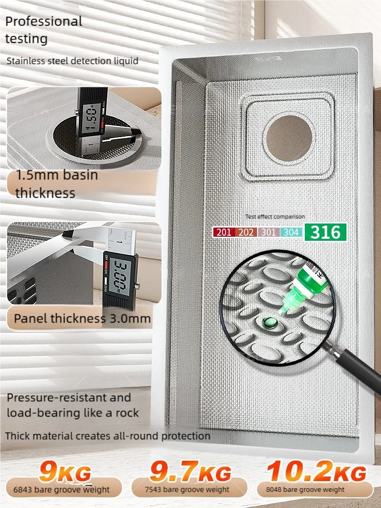 Kitchen Sink 316 Stainless Steels Large Single Slot