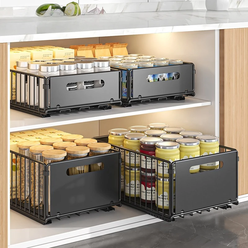 Kitchen Storage Rack Home Seasoning Sorting Rack Bathroom Deep Cabinet Storage Cabinet Internal Basket Pull-out Storage Box Color : 2PCS S|One S and L each|2PCS L|White-8068|Black-8068|S|L Kitchen Storage Rack Home Seasoning Sorting Rack Bathroom Deep Cabinet Storage Cabinet Internal Basket Pull-out Storage Box Color : 2PCS S|One S and L each|2PCS L|White-8068|Black-8068|S|L