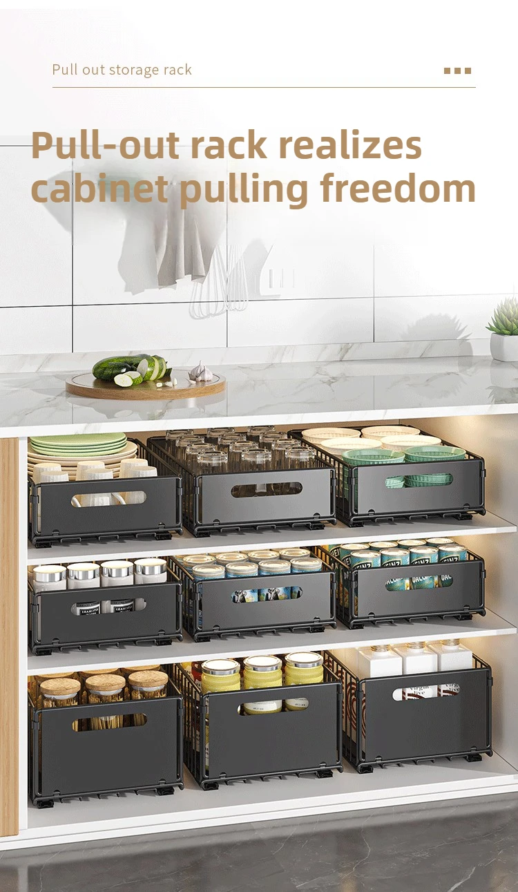 Kitchen Storage Rack Home Seasoning Sorting Rack Bathroom Deep Cabinet Storage Cabinet Internal Basket Pull-out Storage Box