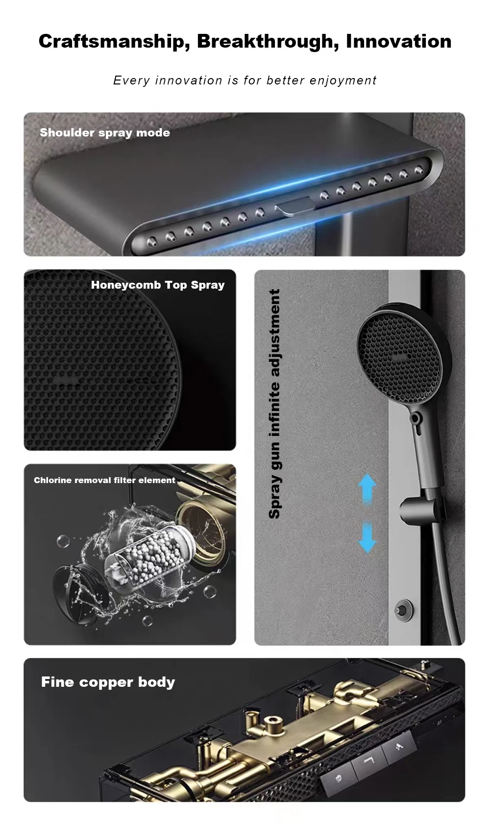 Luxury Spa Jet Shower System LED Display Copper Mixer Smart Bathroom Faucet