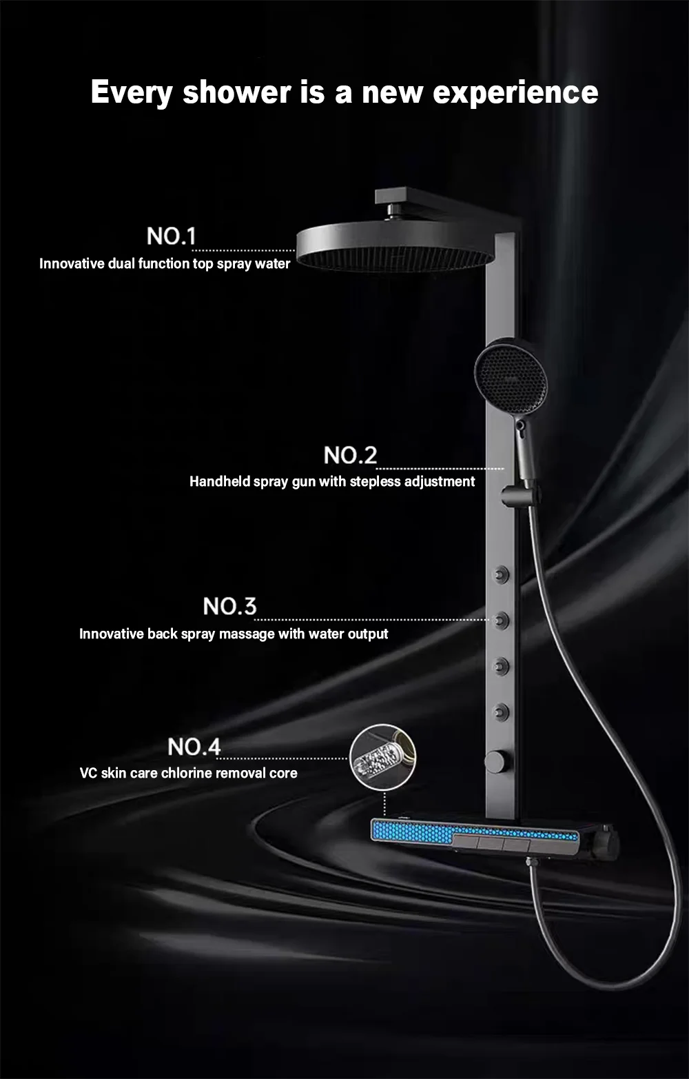 Luxury Spa Jet Shower System LED Display Copper Mixer Smart Bathroom Faucet