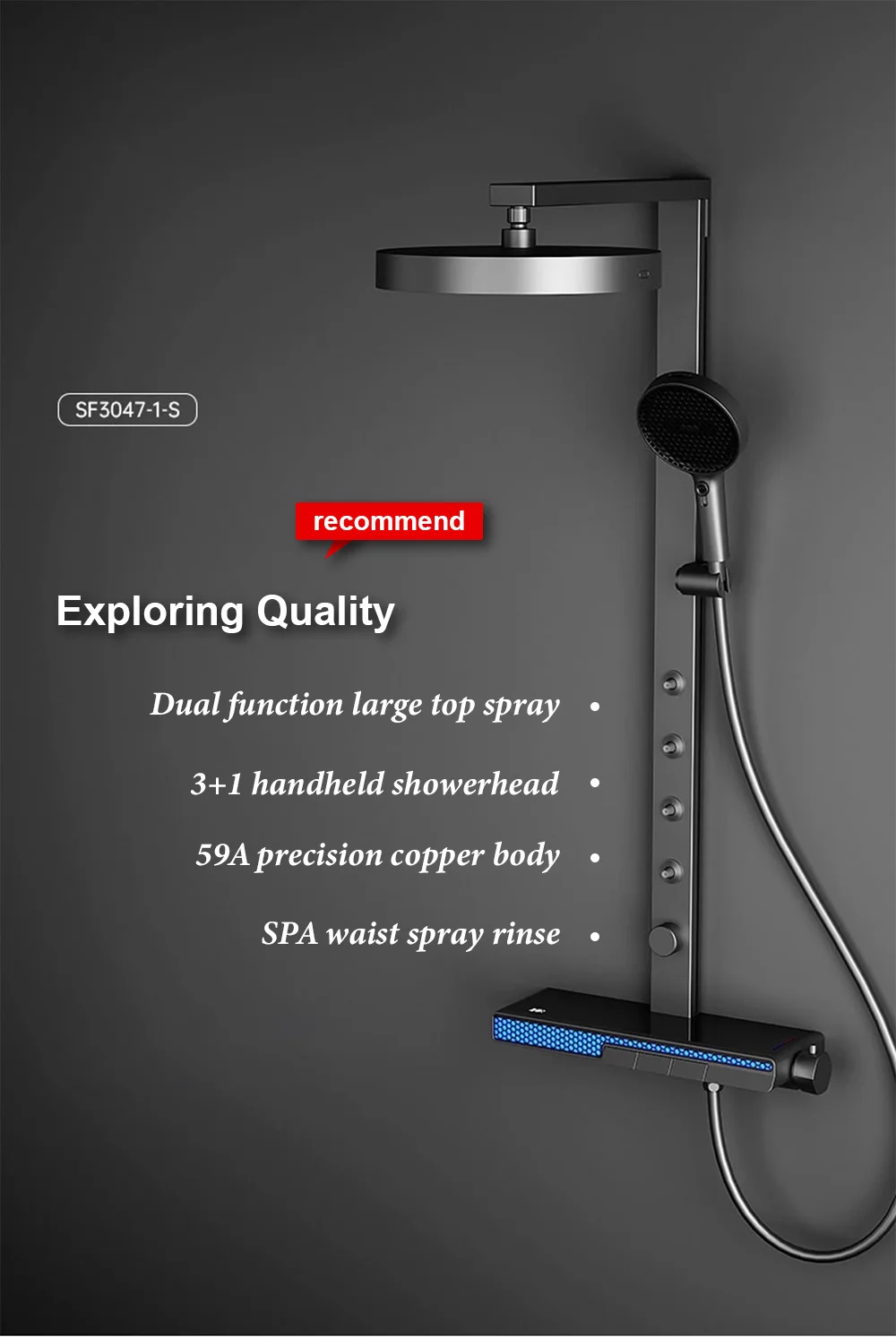 Luxury Spa Jet Shower System LED Display Copper Mixer Smart Bathroom Faucet