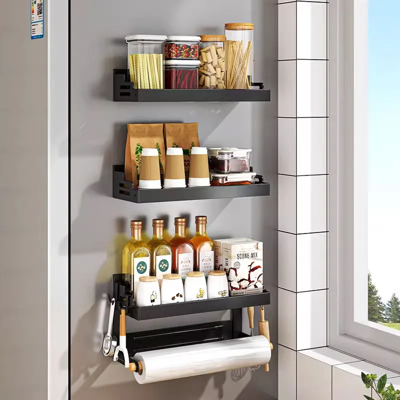 Magnetic Refrigerator Shelves Color : B White with Rod|B White|B Black with Rod|B Black|A 2-Tier White|A 1-Tier White|A 2-Tier Black|A 1-Tier Black Magnetic Refrigerator Shelves Color : B White with Rod|B White|B Black with Rod|B Black|A 2-Tier White|A 1-Tier White|A 2-Tier Black|A 1-Tier Black