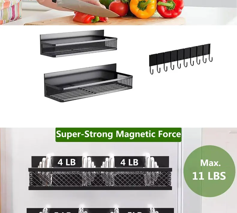 Metal Magnetic Spice Storage Rack for Refrigerator Oven