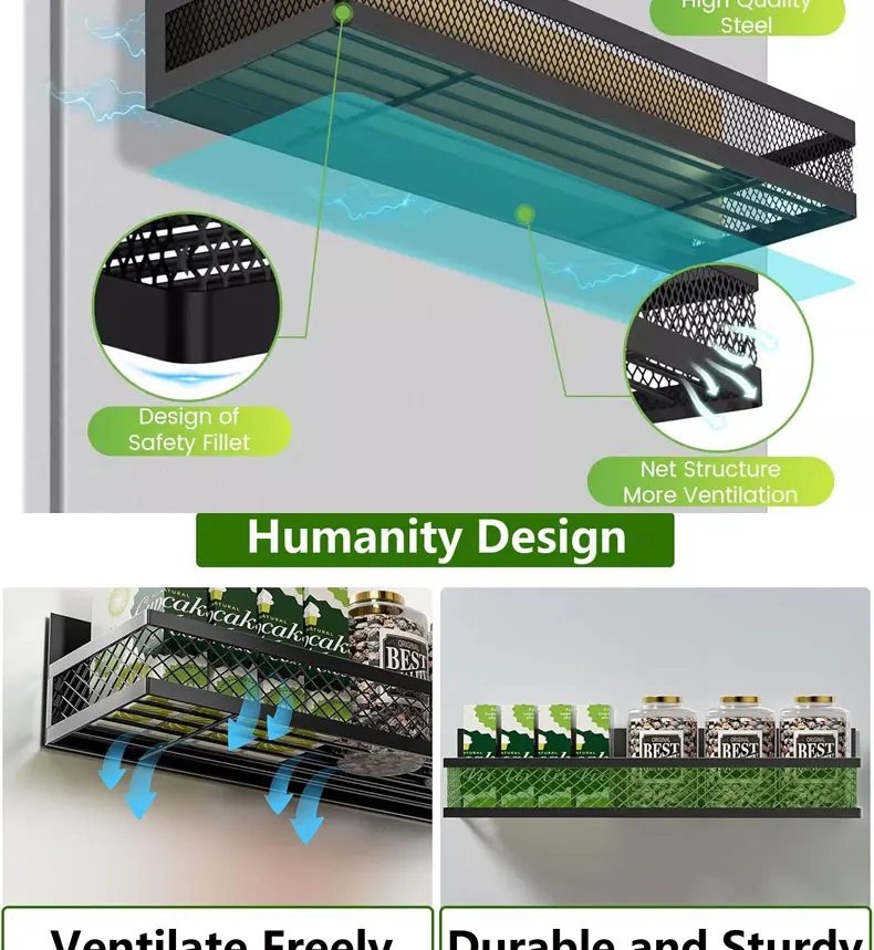 Metal Magnetic Spice Storage Rack for Refrigerator Oven