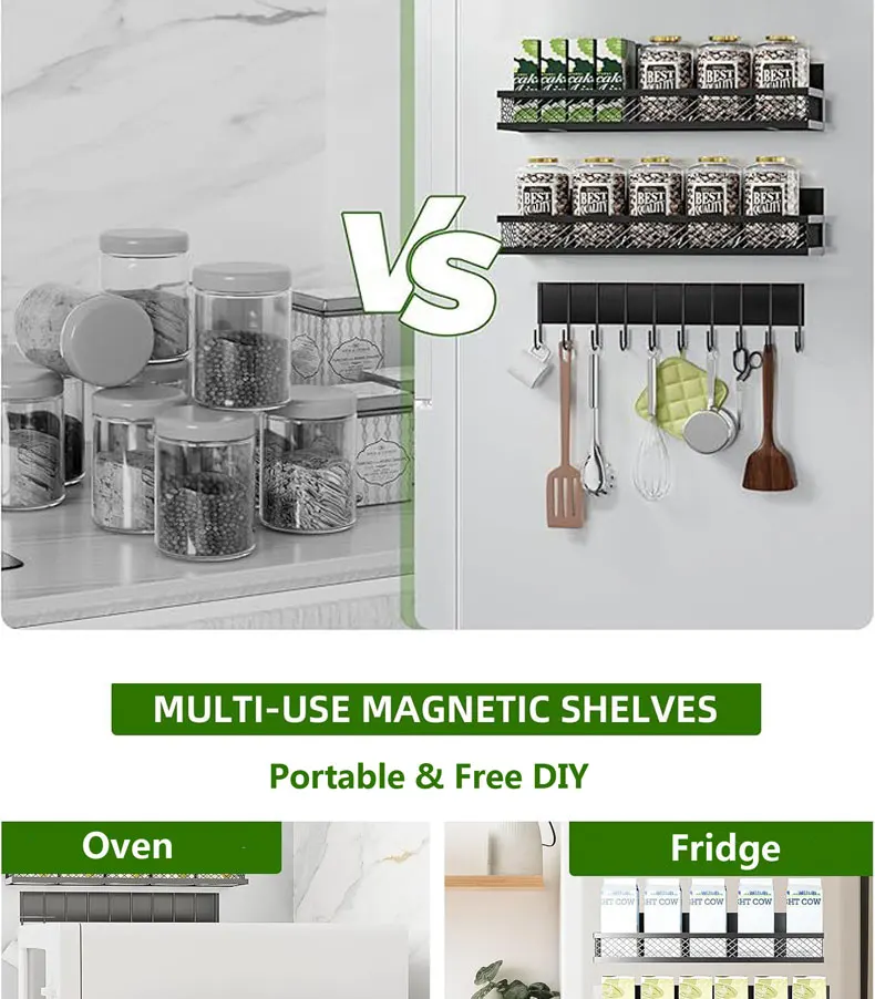 Metal Magnetic Spice Storage Rack for Refrigerator Oven