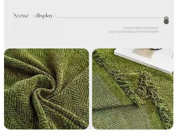 Minimalist Herribone Style Chenille Sofa Towel with Tassels Edge Sofa Cover