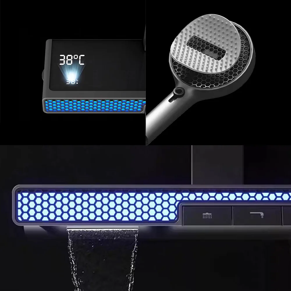 Modern Back Jet Shower System SPA Massage Split Bathroom Faucet Mixer Taps Smart LED Display Bathtub Complete Shower Column Set