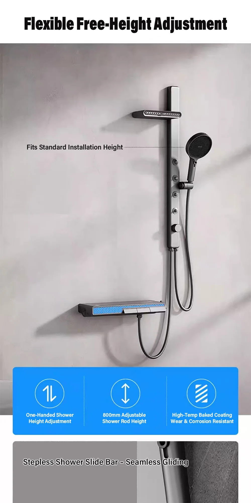 Modern Back Jet Shower System SPA Massage Split Bathroom Faucet Mixer Taps Smart LED Display Bathtub Complete Shower Column Set